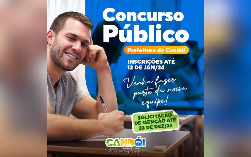 Prefeitura de Candói abre concurso público para 15 categorias profissionais